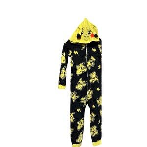 Pokemon Pikachu Ankle Pajamas Hoodie face size M 8/10 Yellow Black cozy comfy